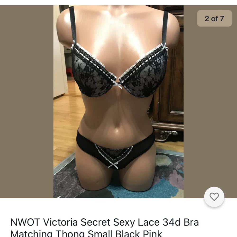 New Victoria’s Secret black sexy bra thong 34d SM